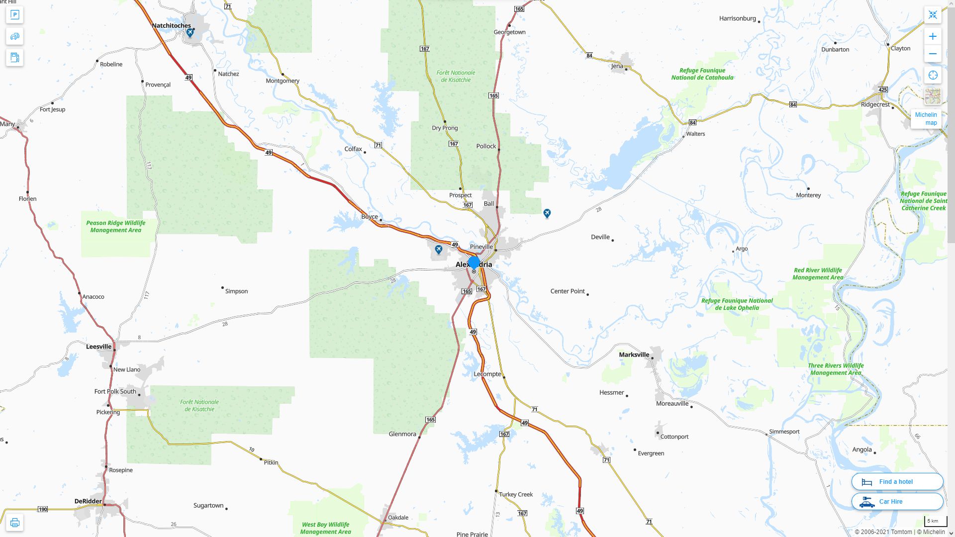 Alexandria Louisiana Highway and Road Map